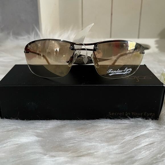 NEW Fantas-Eyes Y2K Square Oval Metal Half Rim Gradient Aviator Sunglasses NWT - Picture 6 of 14